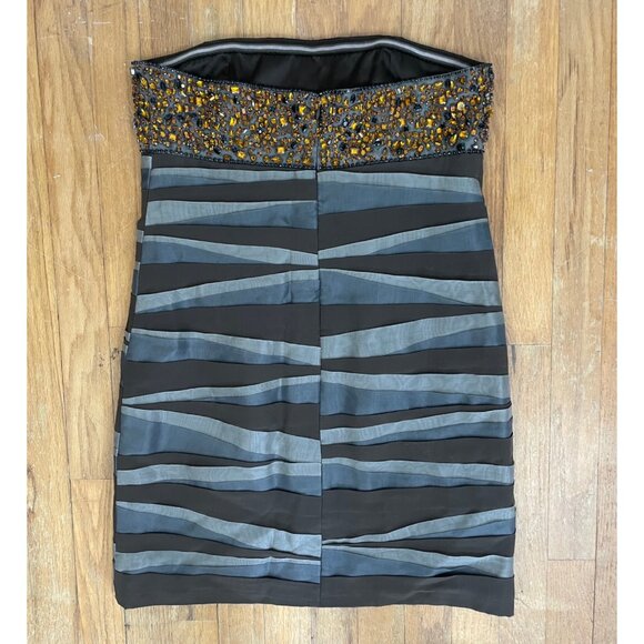 Alice + Olivia Dress Silk Jewel Embellished Strapless Size 6 Gray Bronze  Short - Picture 3 of 4